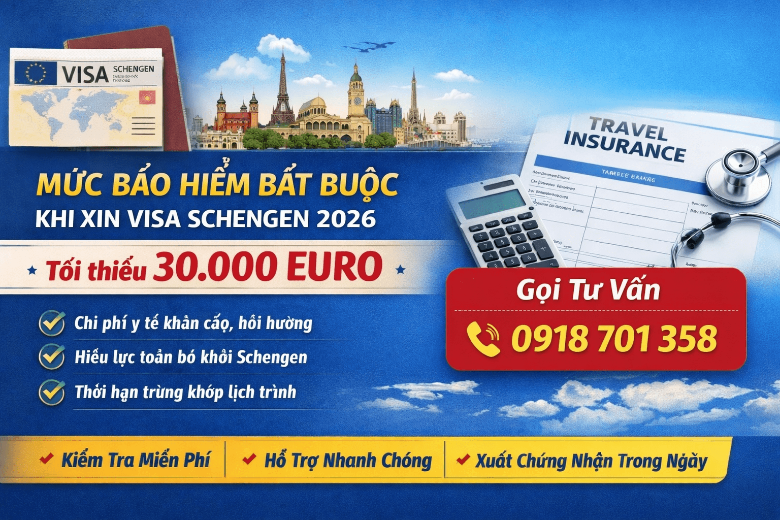 Mức Bảo Hiểm Bắt Buộc Khi Xin Visa Schengen