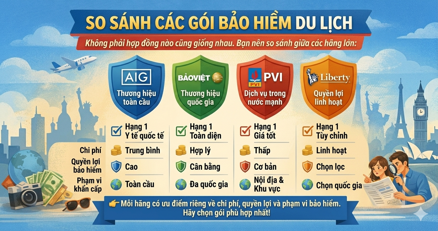 So sánh giữa các gói bảo hiểmdu lịch